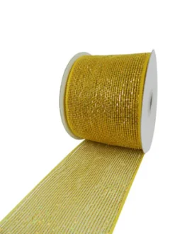 MESH RIBBON 4″ X 25 YDS GOLD LASER FULL SPARKLE