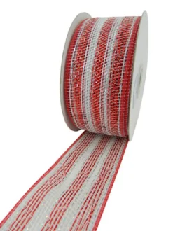 MESH RIBBON 2.5″ X 25 YDS RED/ WHITE FULL SPARKLE