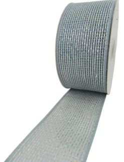 MESH RIBBON 2.5″ X 25 YDS SILVER FULL SPARKLE