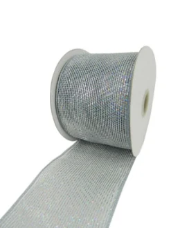 MESH RIBBON 4″ X 25 YDS SILVER LASER FULL SPARKLE