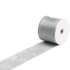 MESH RIBBON 4″ X 25 YDS SILVER DLX SPARKLE