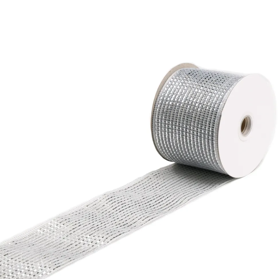 MESH RIBBON 4″ X 25 YDS SILVER DLX SPARKLE