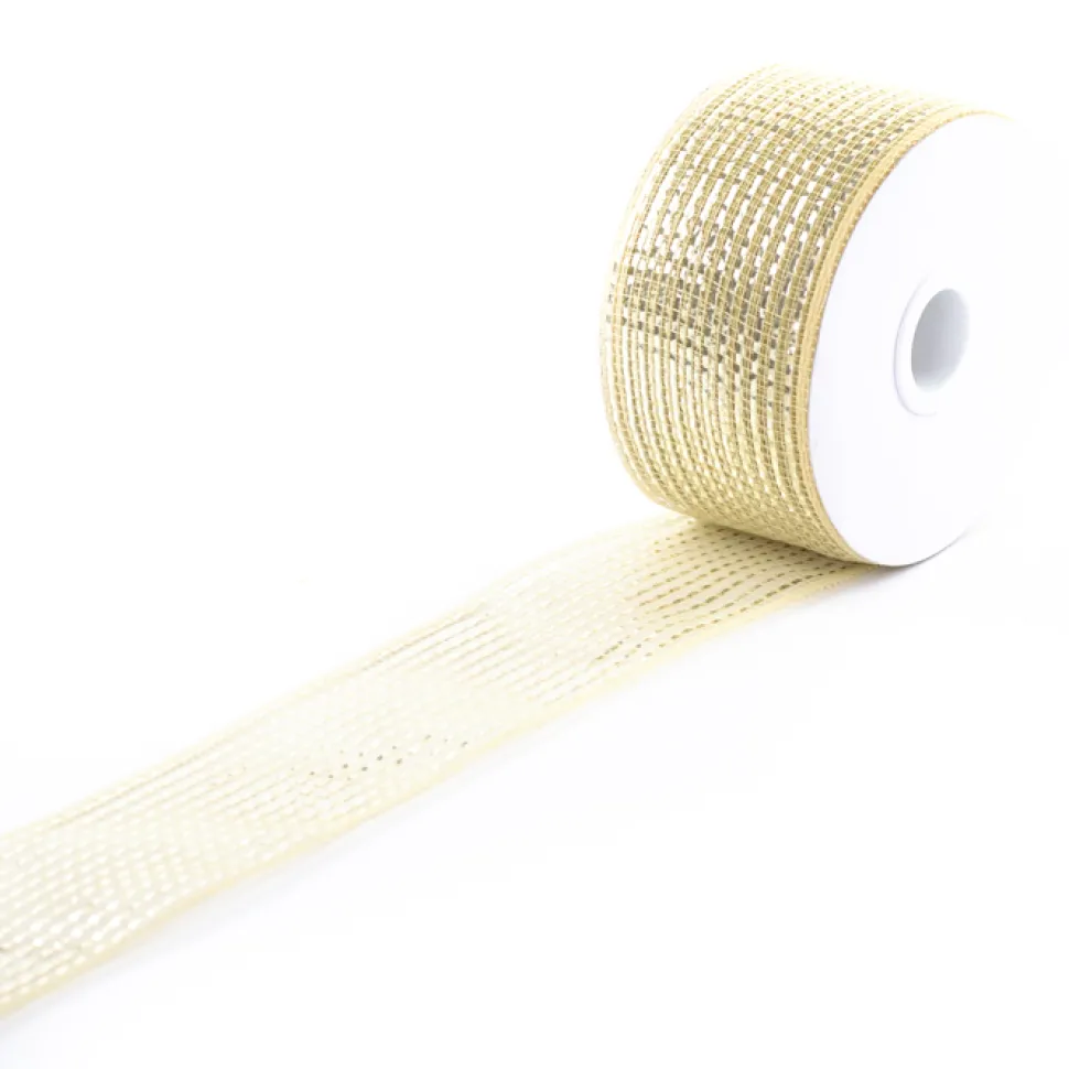 MESH RIBBON 2.5″x20 YDS GOLD (LIGHT) FULL SPARKLE