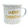 METAL ENAMEL MUG 3″ MERRY CHRISTMAS GOLD/WHT
