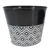 METAL POT BLACK/WHITE WITH DIAMOND PATTERN 4.25″