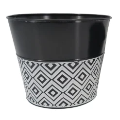 METAL POT BLACK/WHITE WITH DIAMOND PATTERN 4.25″