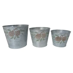 METAL POT W/ PINECONES GALVANIZED 4.2″|5.1″|6” 3PC SET