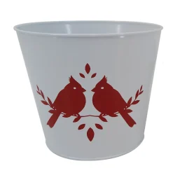 METAL POT WHITE WITH RED CARDINALS 4.25″