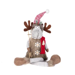 MOOSE PLUSH SITTING 15.5″ BROWN FUR WITH SKI POLE