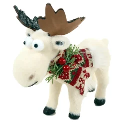 MOOSE W/ NORDIC SCARF & BERRIES 8″ WHT/GREEN/RED