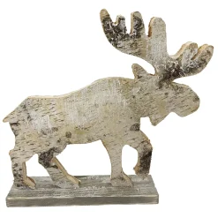 MOOSE WOODEN TABLE DECOR 11″x10.5″ FROSTED NATURAL/BIRCH LOOK