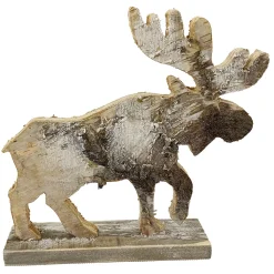 MOOSE WOODEN TABLE DECOR 9.5″x9″ FROSTED NATURAL/BIRCH LOOK