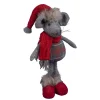 MOUSE PLUSH STANDING 11″ GRAY FELT W/ PLAID SHIRT & RED KNITTED SCARF & HAT