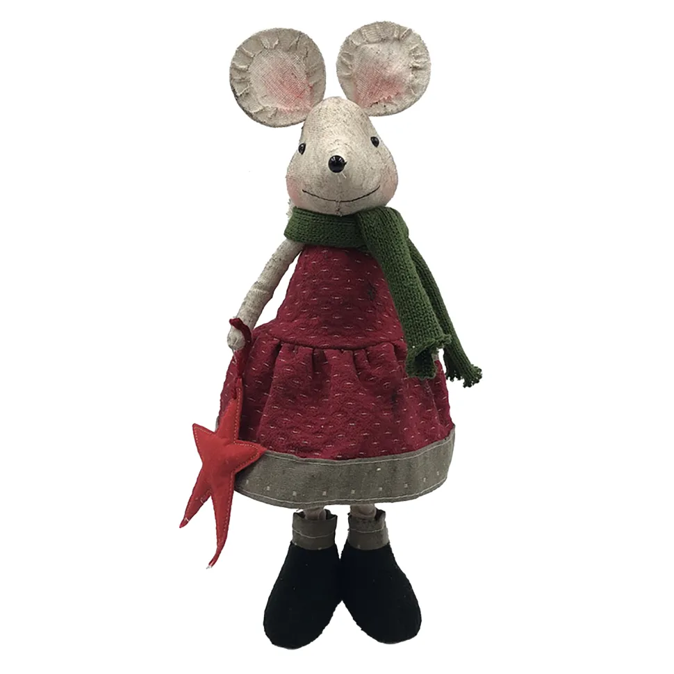 MOUSE RED/GRAY GIRL STANDING 13.4″ W/ SCARF