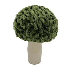 MUSHROOM WOODEN BODY|FABRIC CAP GREEN/NATURAL 3.5″ GLITTER/FROSTED
