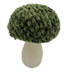 MUSHROOM WOODEN BODY|FABRIC CAP GREEN/NATURAL 4″ GLITTER/FROSTED