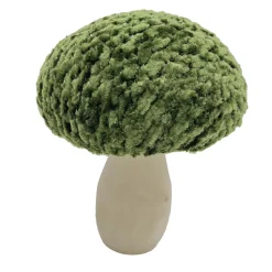 MUSHROOM WOODEN BODY|FABRIC CAP GREEN/NATURAL 4.5″ GLITTER/FROSTED