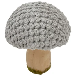 MUSHROOM WOODEN BODY|FABRIC CAP GREY/NATURAL 3″ GLITTER/FROSTED