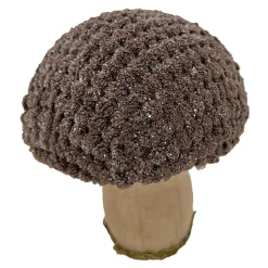 MUSHROOM WOODEN BODY|FABRIC CAP BROWN/NATURAL 4″ GLITTER/FROSTED