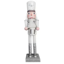 NUTCRACKER WOODEN STANDING 15″ WHITE/SILVER W/ DRUM
