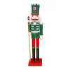NUTCRACKER WOODEN STANDING 15″ CREAM/DK. GREEN W/ STAFF