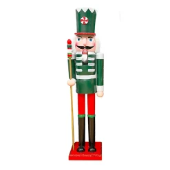 NUTCRACKER WOODEN STANDING 15″ CREAM/DK. GREEN W/ STAFF