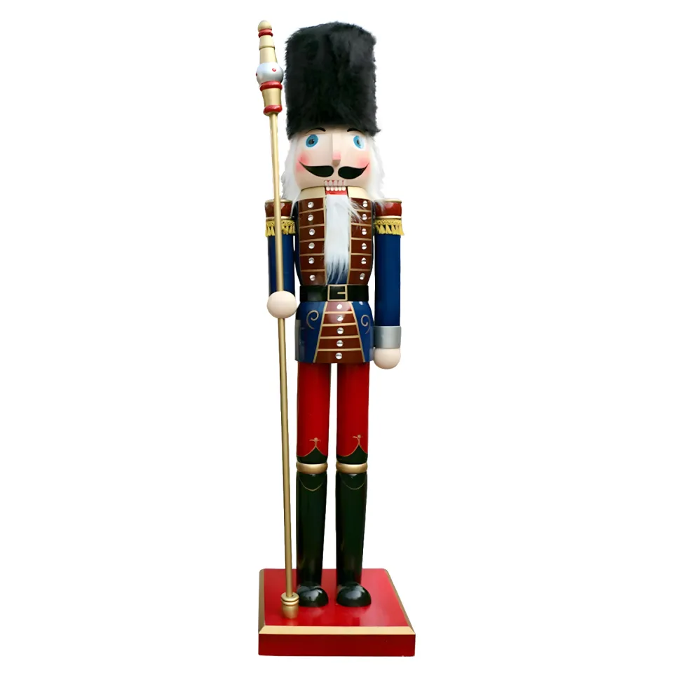 NUTCRACKER WOODEN STANDING 72″ RED/BLUE W/ JEWELS & STAFF