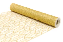 ORGANZA 14″ X 5 YDS GOLD GLITTER PATTERN