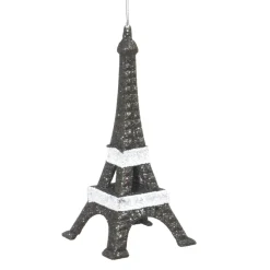 ORN BLACK/WHITE EIFFEL TOWER 5.7″ W/ GLTR.