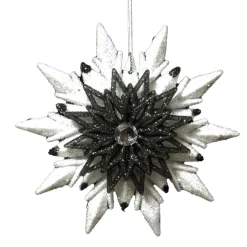ORN BLACK/WHITE SUN STAR 4.25″ W/ JEWEL & 2 TONE GLTR.