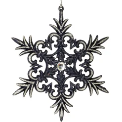 ORN BLUE / CHAMPAGNE SNOWFLAKE 6″ W/SILVER GLITTER W/ JEWEL