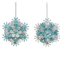 ORN BLUE / SILVER SNOWFLAKE LAYERED 4″ SKY BLUE/SILVER GLITTER 2/S
