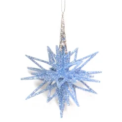 ORN BLUE GLITTER STARBURST W/ SILVER METAL CAP 4.5″