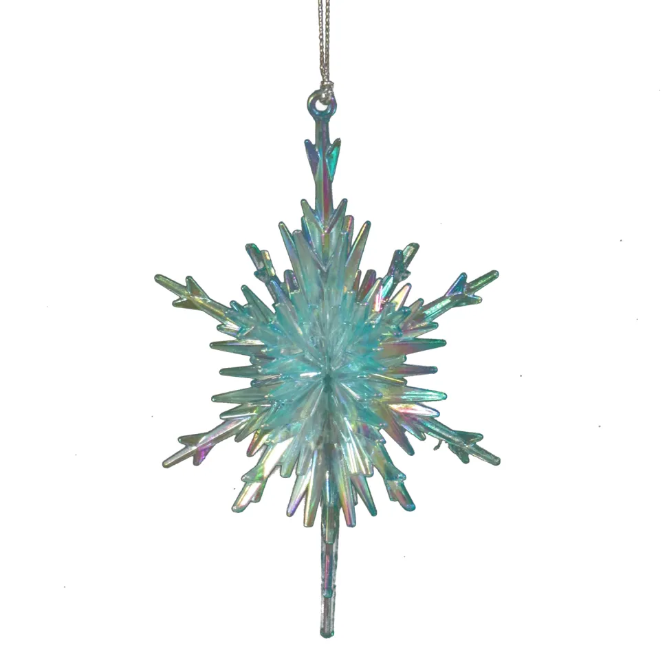 ORN BLUE/CLEAR SNOWFLAKE 3-D 5.5″ IRIDESCENT FINISH
