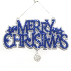 ORN BLUE/SILVER “MERRY CHRISTMAS” 6″ X 4″ W/ GLITTER & CANDY