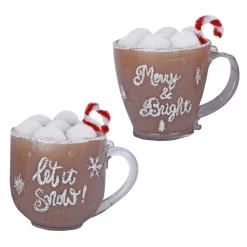 ORN BROWN COFFEE CUPS 4″ W/ FROTH & CANDY CANE 2/S