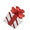 ORN CANDY CANE GIFT BOX 5″ RED/WHITE W/ FAUX FAUR TRIM & BOW