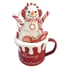ORN CANDY CANE SNOWMAN IN A CUP 4.6″ CLAY DOUGH