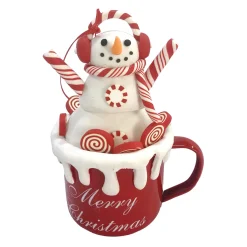ORN CANDY CANE SNOWMAN IN A CUP 4.6″ CLAY DOUGH