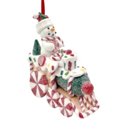 ORN CANDY CANE SNOWMAN ON TRAIN 3.5″ CLAY DOUGH