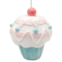 ORN CANDY SPRINKLE CUPCAKE 4.5″ PINK/WHITE W/ GLITTER