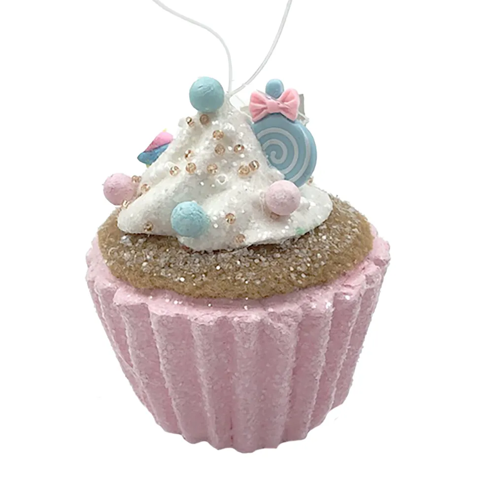 ORN CANDY SPRINKLE CUPCAKE 3″ PINK/COLORFUL GLITTER