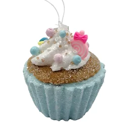 ORN CANDY SPRINKLE CUPCAKE 3″ BLUE/COLORFUL GLITTER