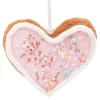 ORN CANDY SPRINKLE HEART 4″ PINK/BROWN W/ GLITTER & BEADS