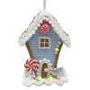 ORN CANDY SPRINKLE HOUSE 5.5″ BLUE/WHITE/W/ COLORFUL BEADED SPRINKLES & GLITTER