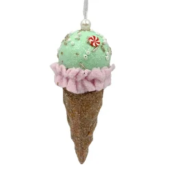 ORN CANDY SPRINKLE ICE CREAM IN CONE 5.5″ GREEN/PINK/BROWN