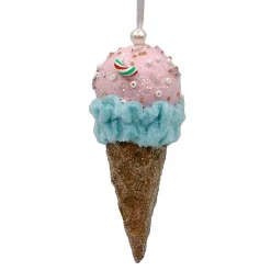 ORN CANDY SPRINKLE ICE CREAM IN CONE 5.5″ LT. BLUE/PINK/BROWN
