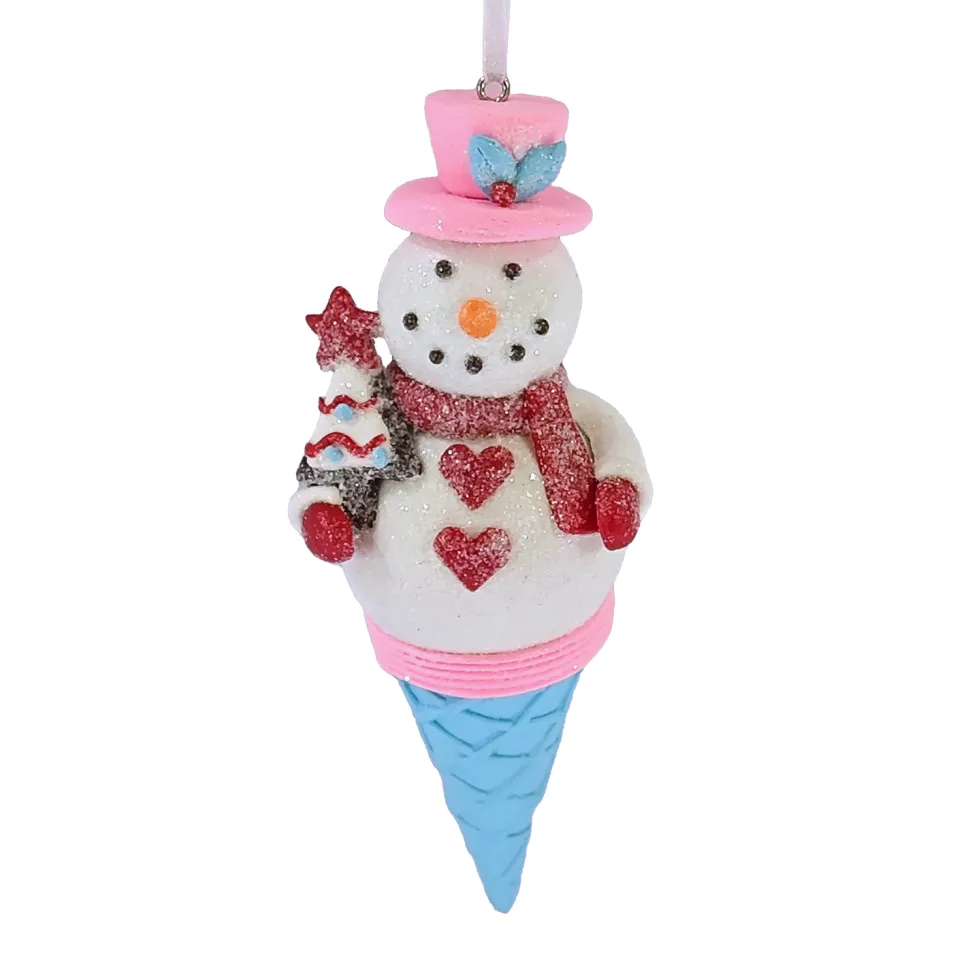 ORN CANDY SPRINKLE SNOWMAN ON A CONE 5.5″ CLAY DOUGH