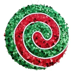 ORN CANDY SWIRL 6″ RED/GREEN SEQUINS