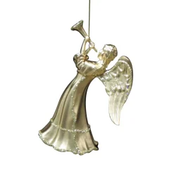 ORN CHAMPAGNE ANGEL W/ HORN 5″ MATT W/ GOLD GLITTER